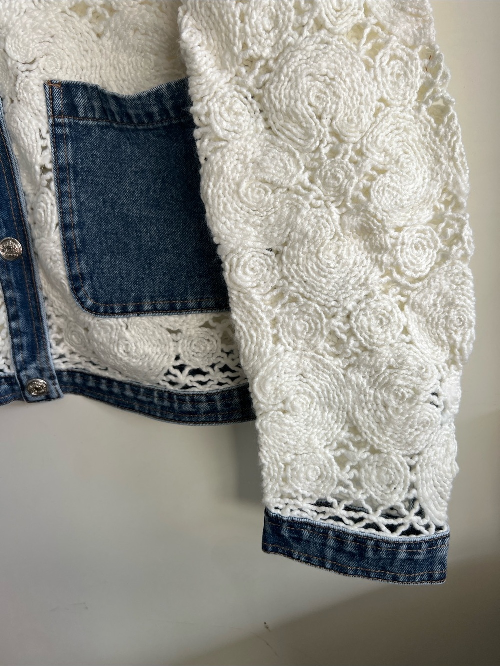 Bluehaven Mixed-Media Cream Crochet & Denim Jacket - Picture 4 of 6